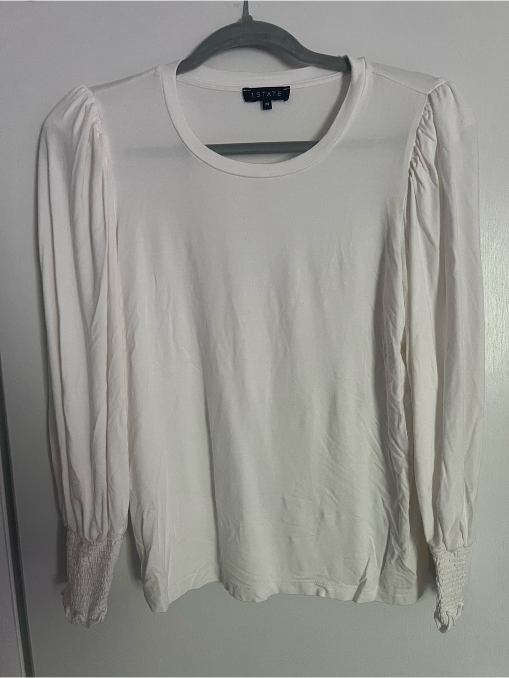 1. State White Long-Sleeve Puff Cuff Top